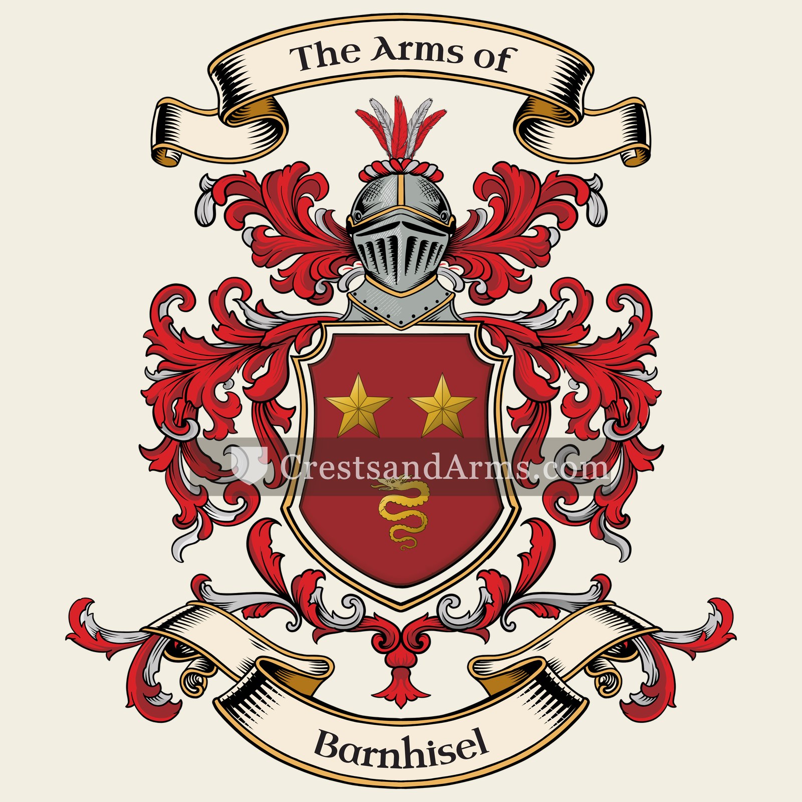 The Barnhisel coat of arms, drawn from the recorded blazon