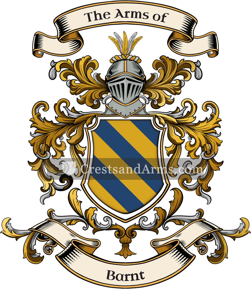 The Barnt coat of arms, drawn from the recorded blazon