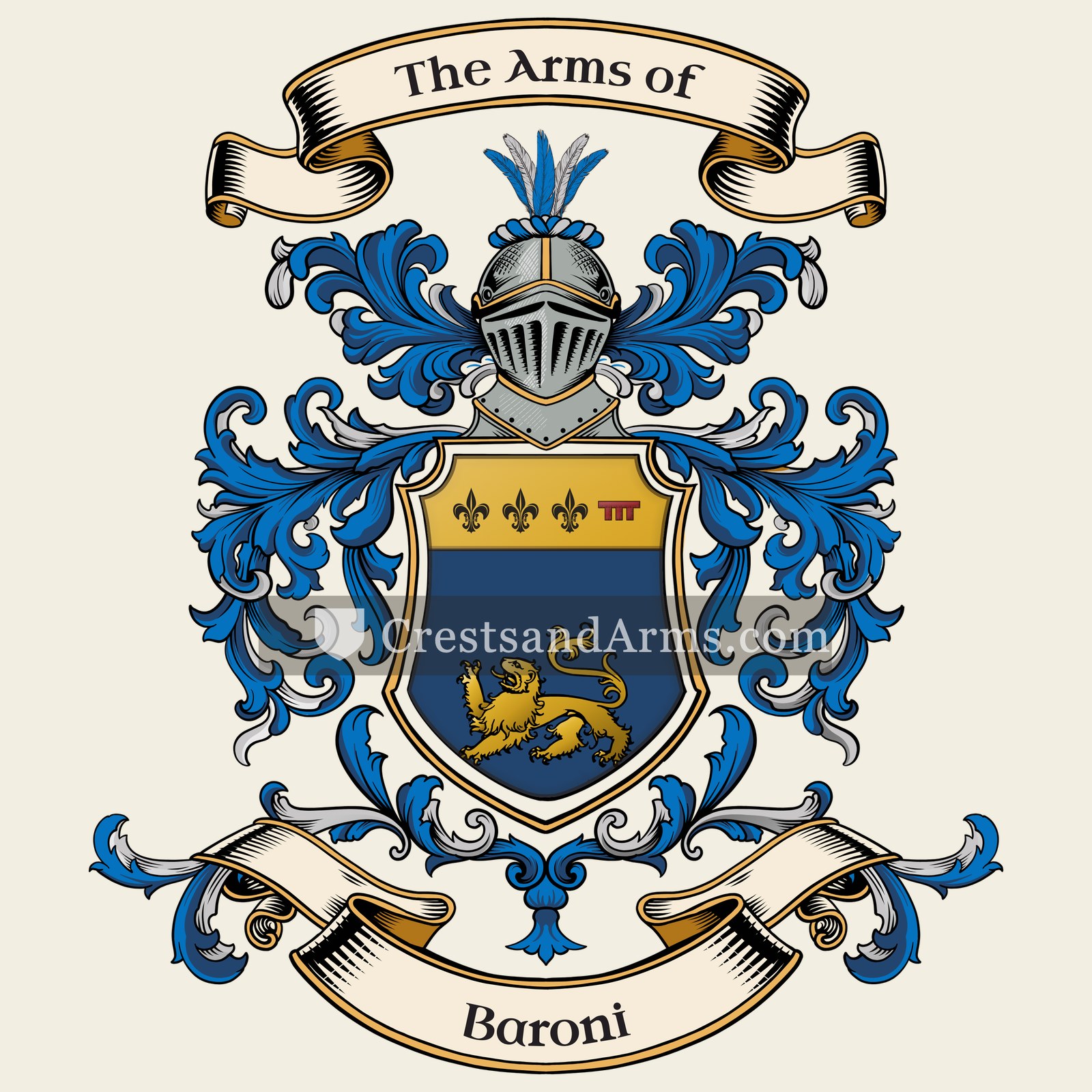 The Baroni coat of arms, drawn from the recorded blazon
