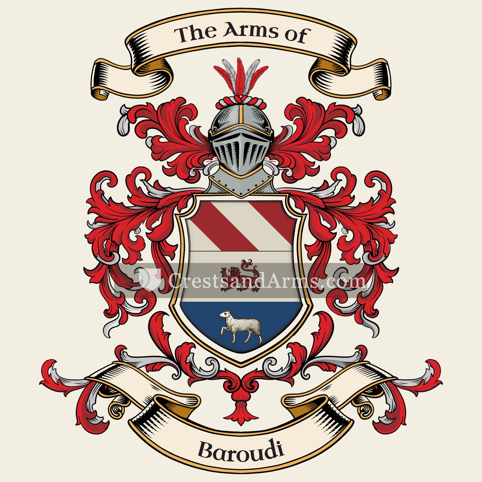 The Baroudi coat of arms, drawn from the recorded blazon