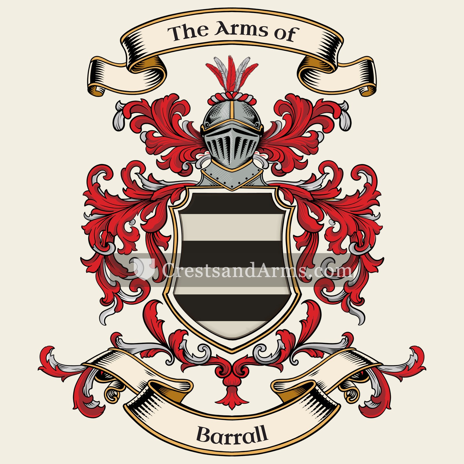 The Barrall coat of arms, drawn from the recorded blazon