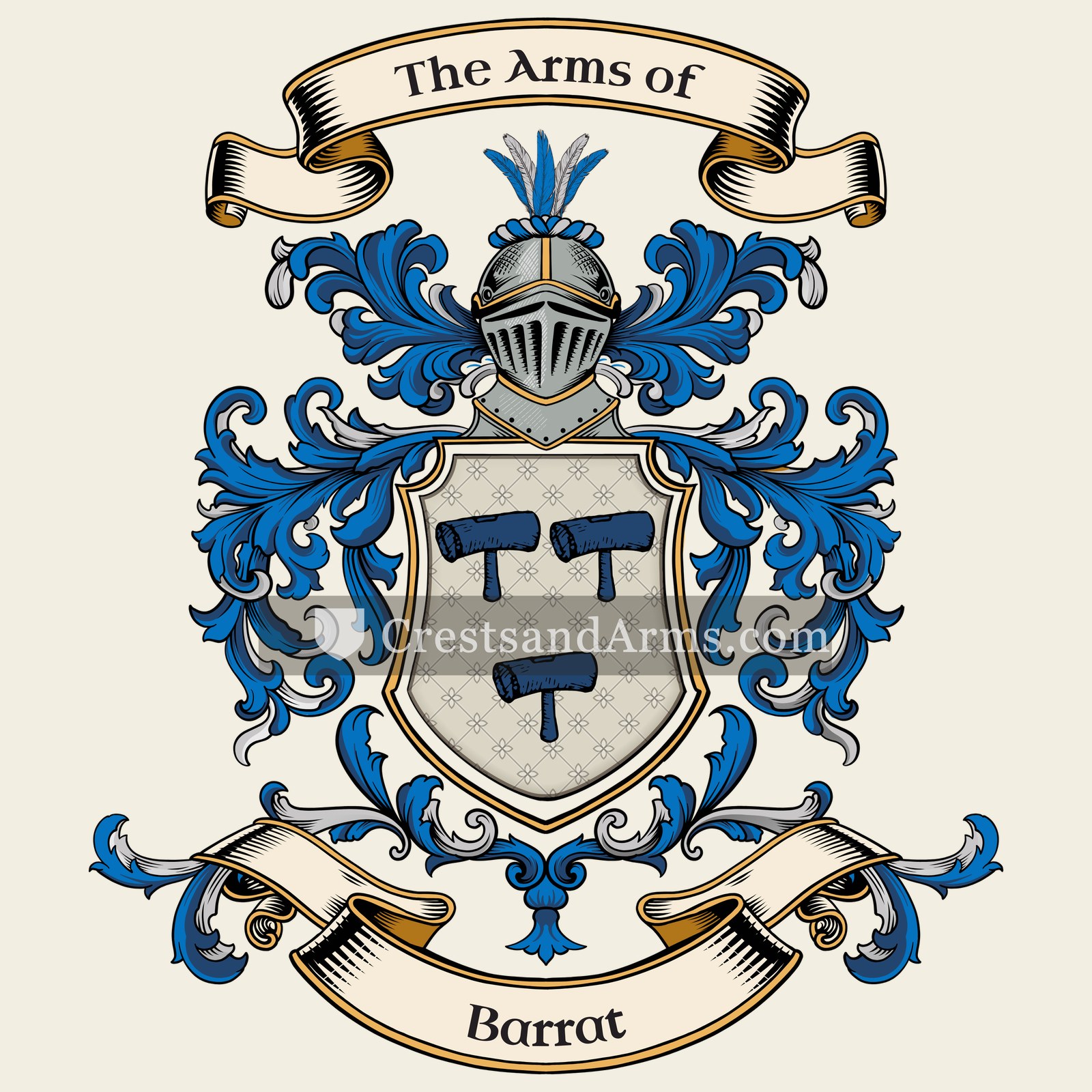 The Barrat coat of arms, drawn from the recorded blazon