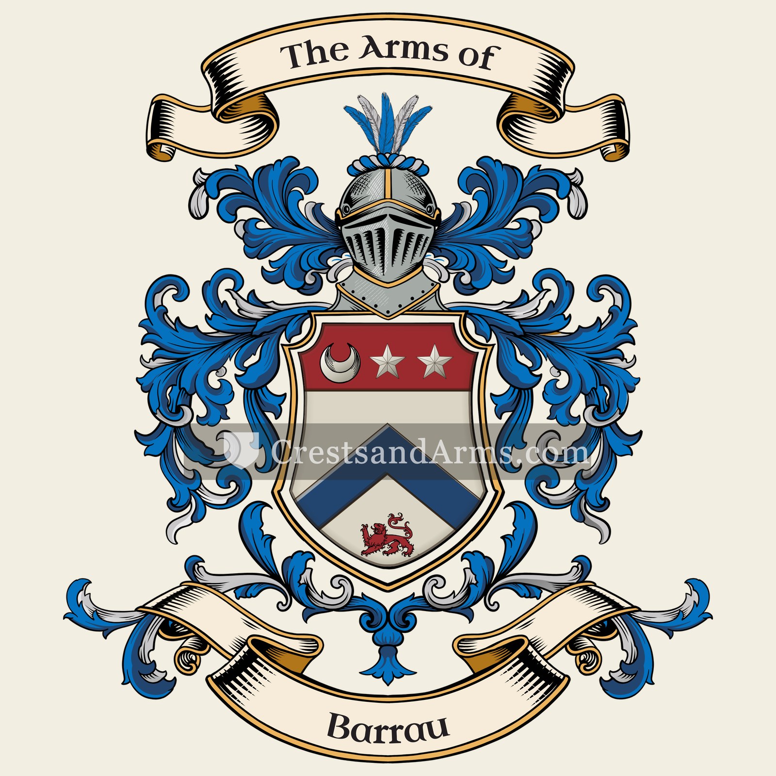 The Barrau coat of arms, drawn from the recorded blazon