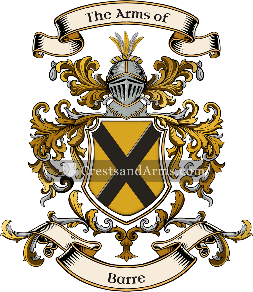 The Barre coat of arms, drawn from the recorded blazon