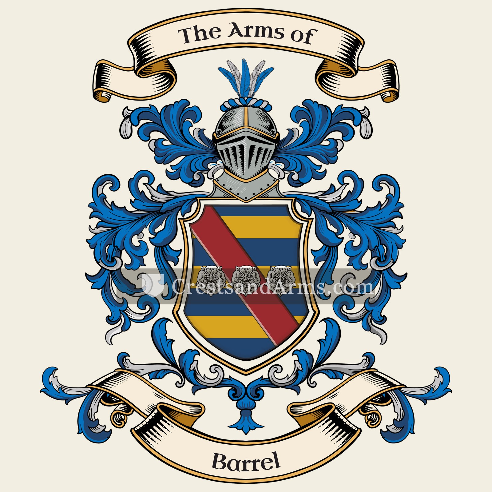 The Barrel coat of arms, drawn from the recorded blazon