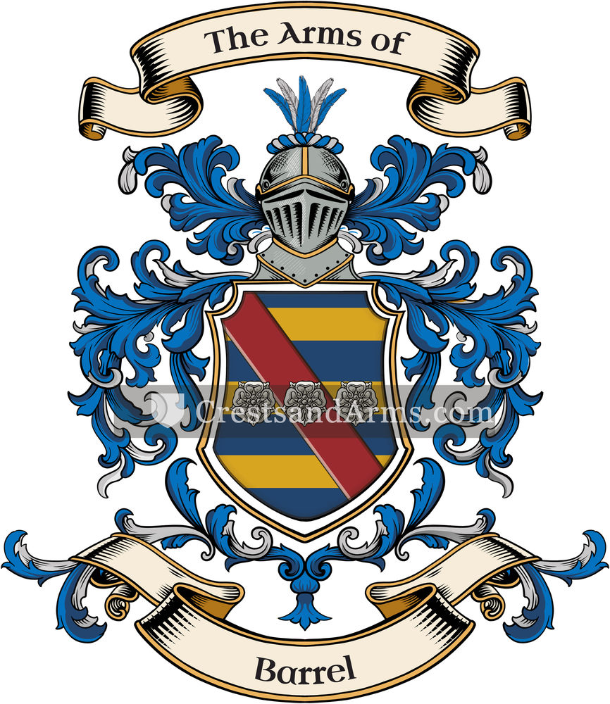 The Barrel coat of arms, drawn from the recorded blazon