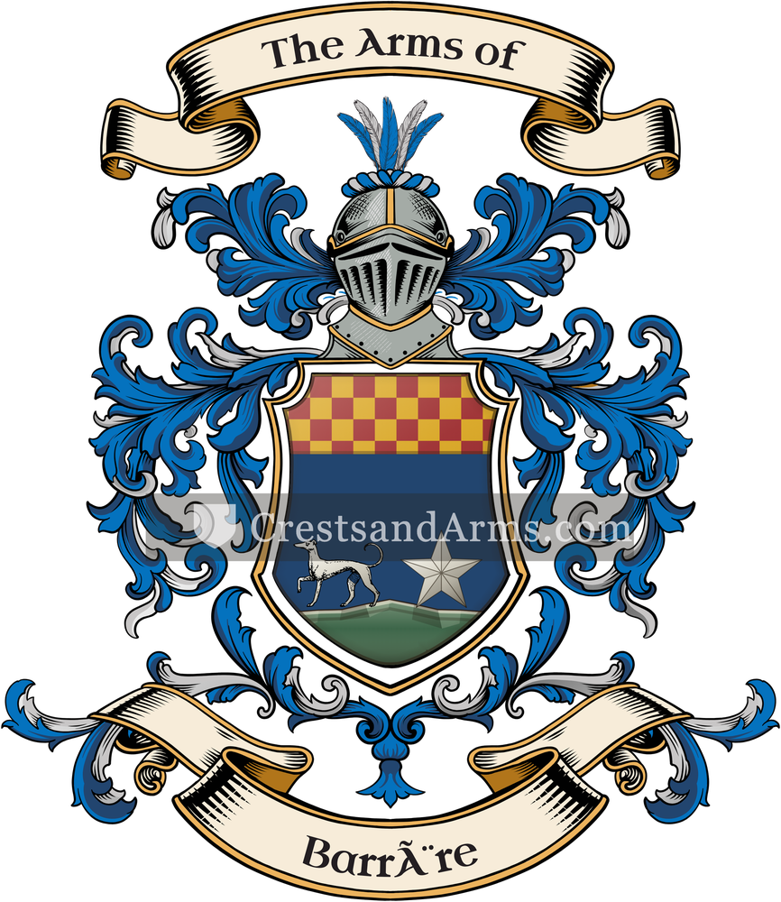 The Barrère coat of arms, drawn from the recorded blazon