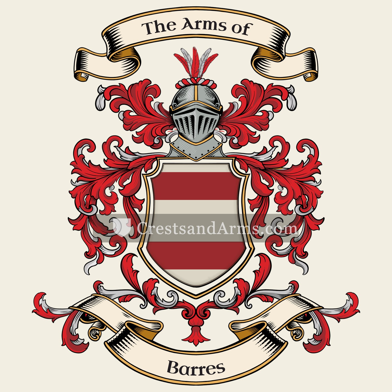 The Barres coat of arms, drawn from the recorded blazon