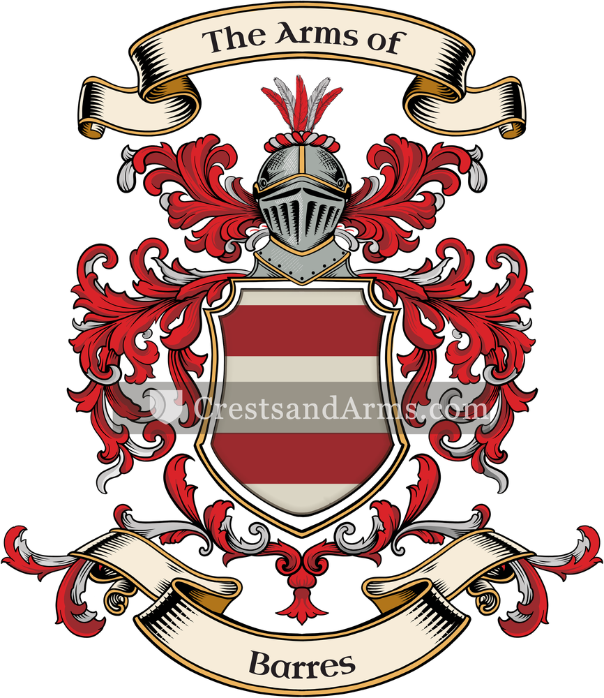 The Barres coat of arms, drawn from the recorded blazon