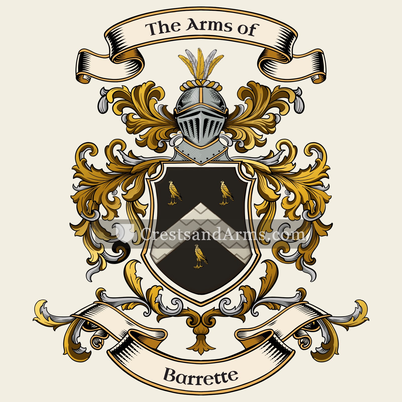 The Barrette coat of arms, drawn from the recorded blazon