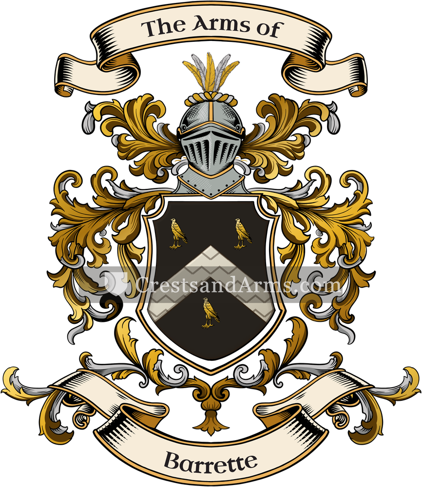 The Barrette coat of arms, drawn from the recorded blazon