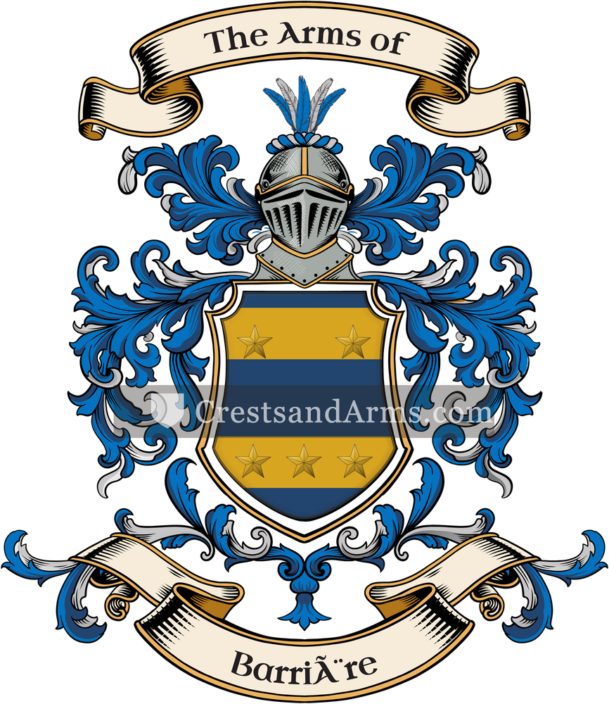 The Barrière coat of arms, drawn from the recorded blazon
