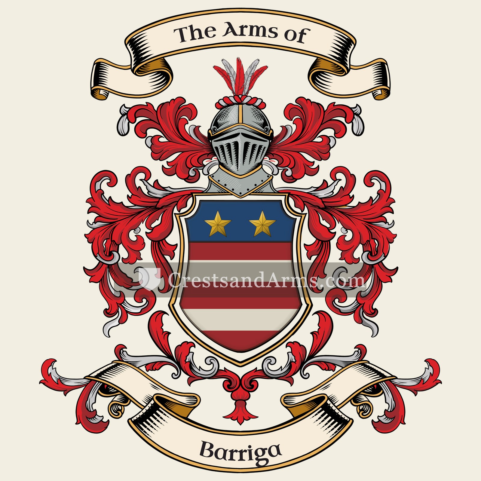 The Barriga coat of arms, drawn from the recorded blazon