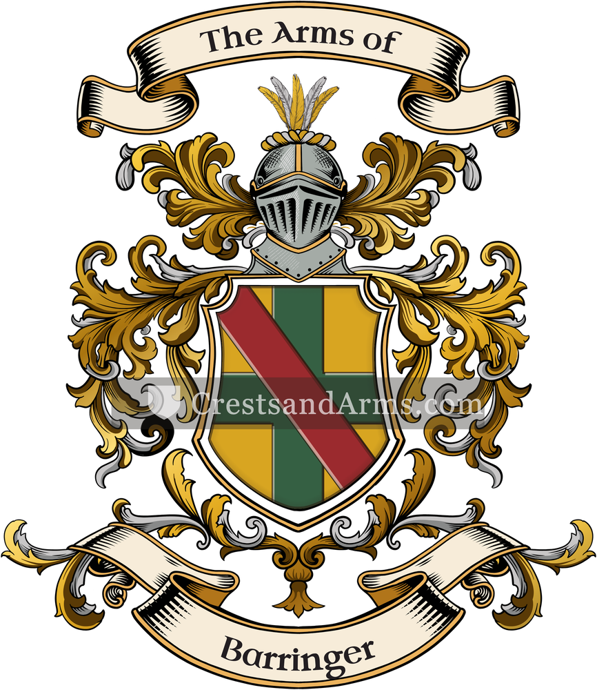 The Barringer coat of arms, drawn from the recorded blazon