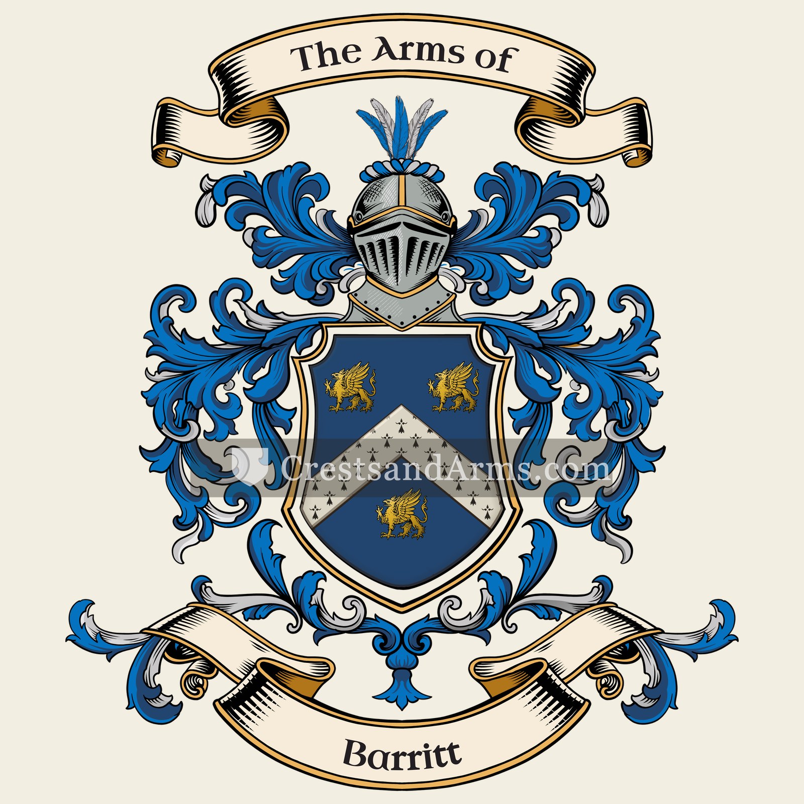 The Barritt coat of arms, drawn from the recorded blazon