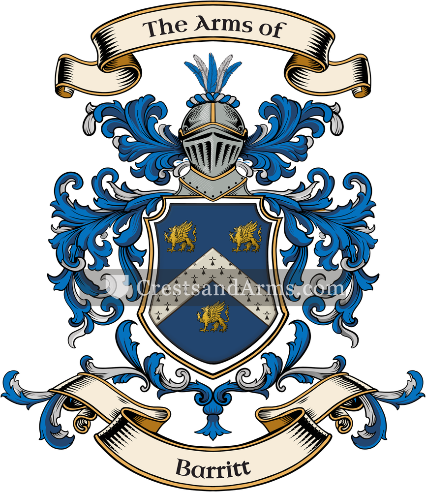 The Barritt coat of arms, drawn from the recorded blazon