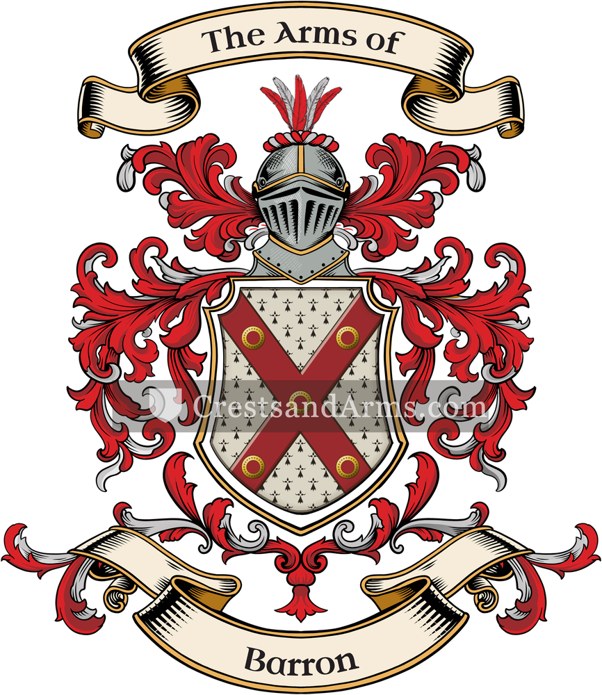 The Barron coat of arms, drawn from the recorded blazon