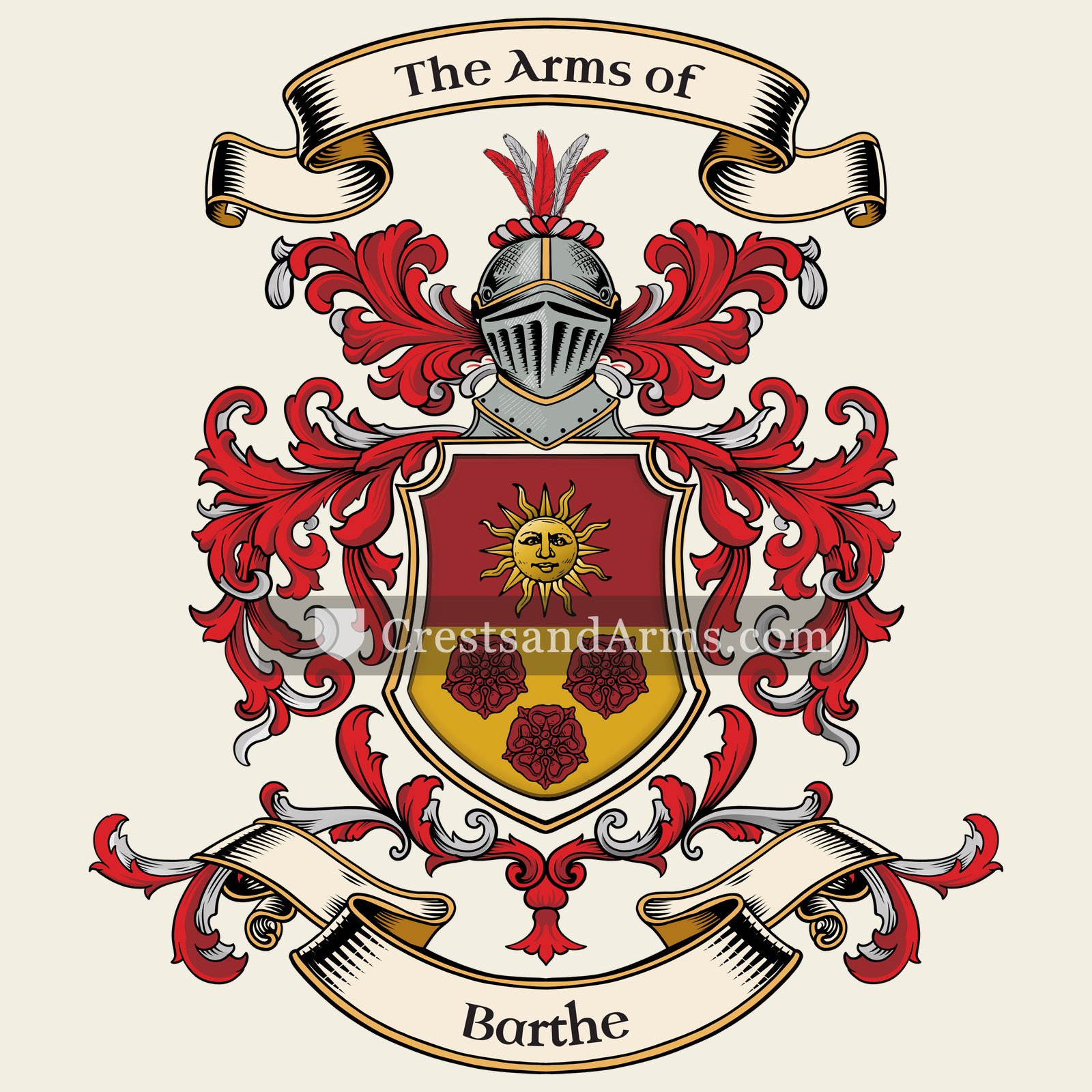 The Barthe coat of arms, drawn from the recorded blazon