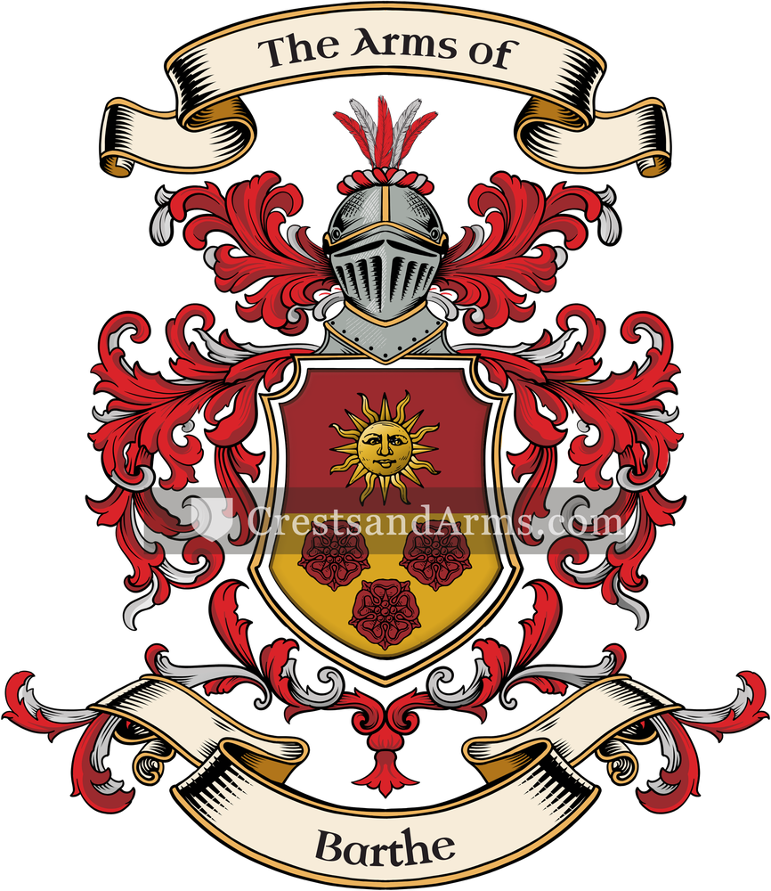 The Barthe coat of arms, drawn from the recorded blazon