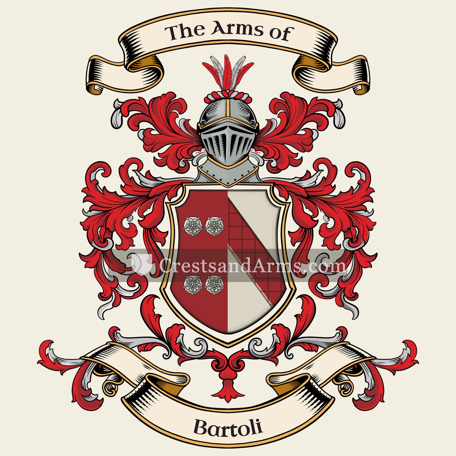 The Bartoli coat of arms, drawn from the recorded blazon