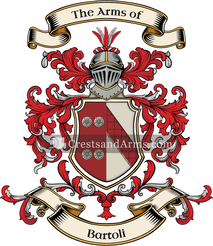 The Bartoli coat of arms, drawn from the recorded blazon