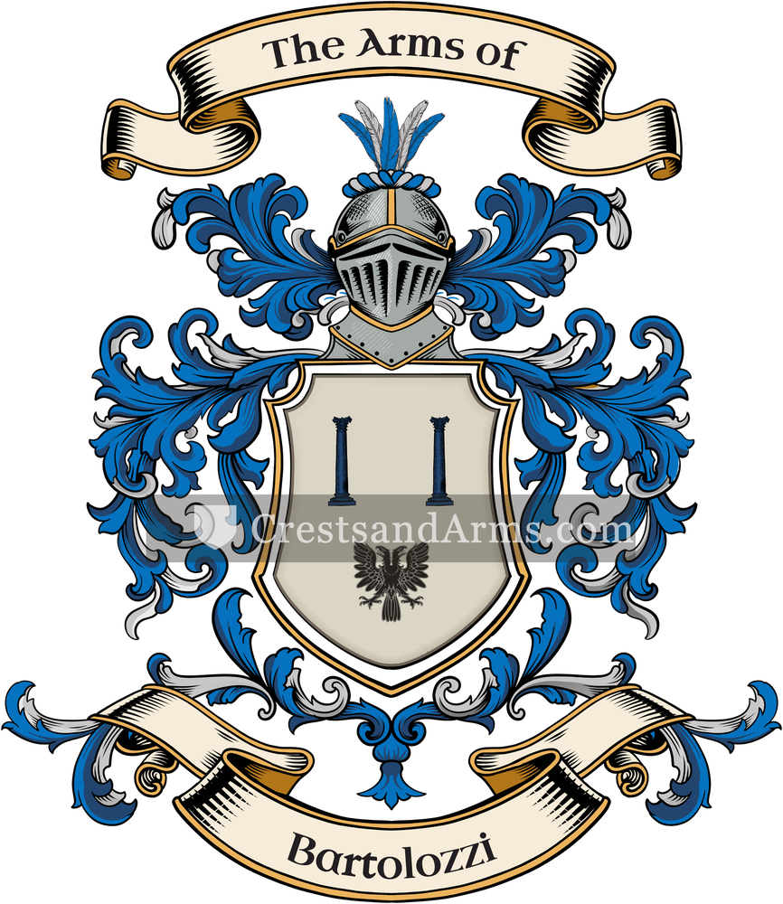 The Bartolozzi coat of arms, drawn from the recorded blazon