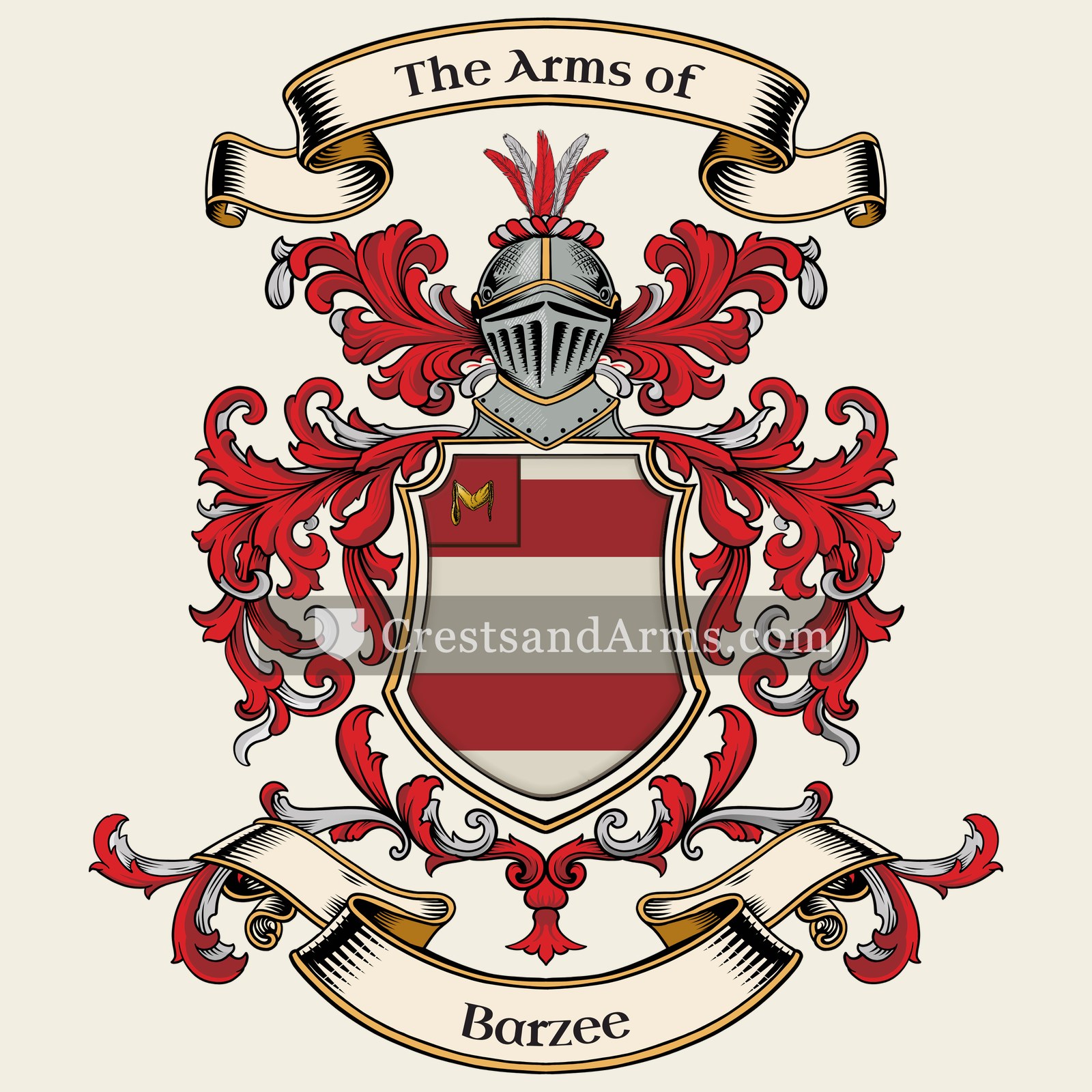The Barzee coat of arms, drawn from the recorded blazon