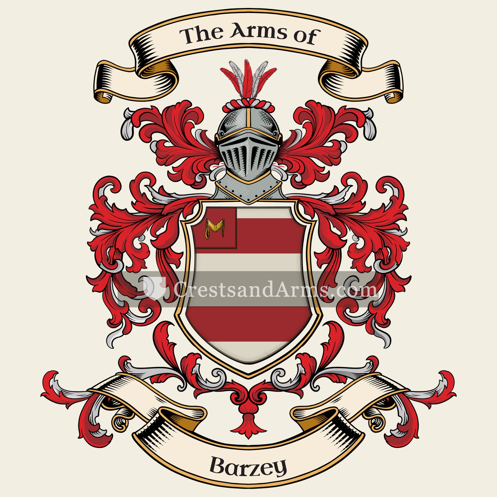 The Barzey coat of arms, drawn from the recorded blazon