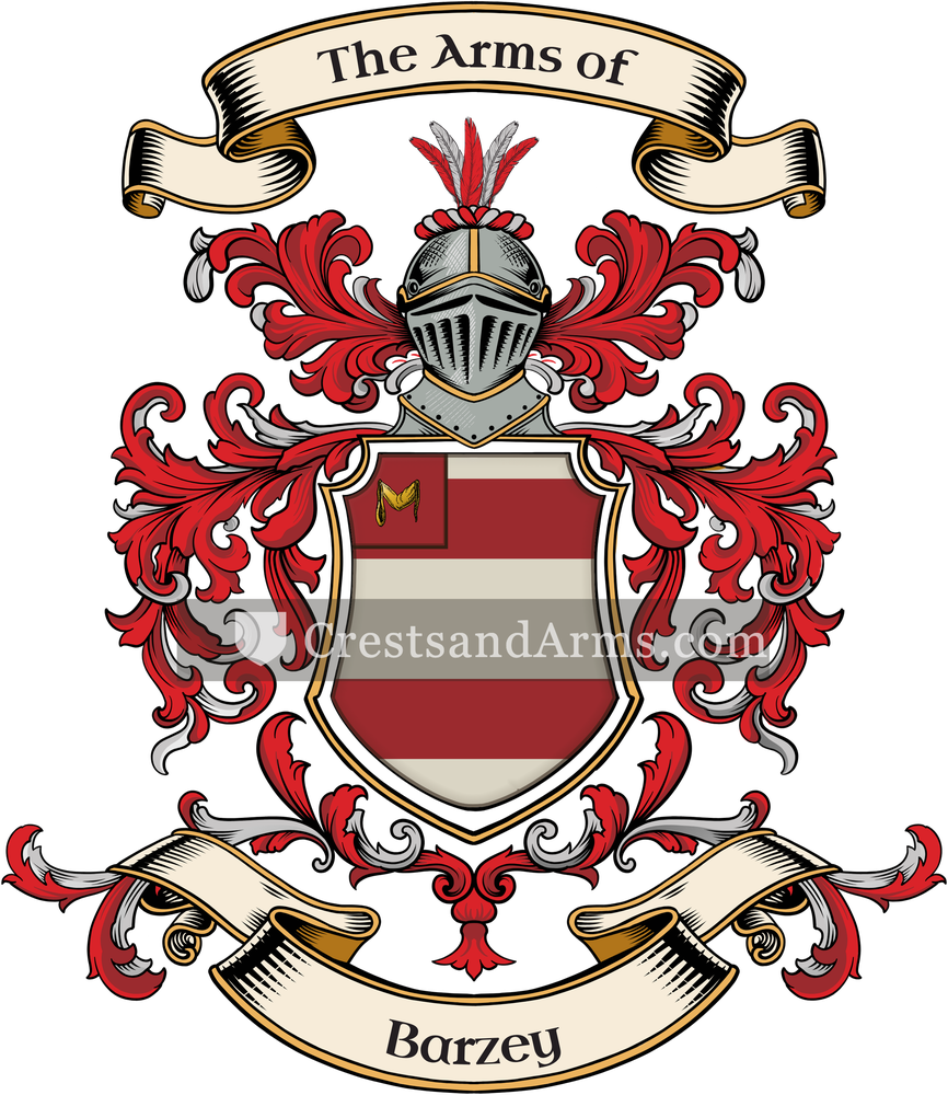 The Barzey coat of arms, drawn from the recorded blazon