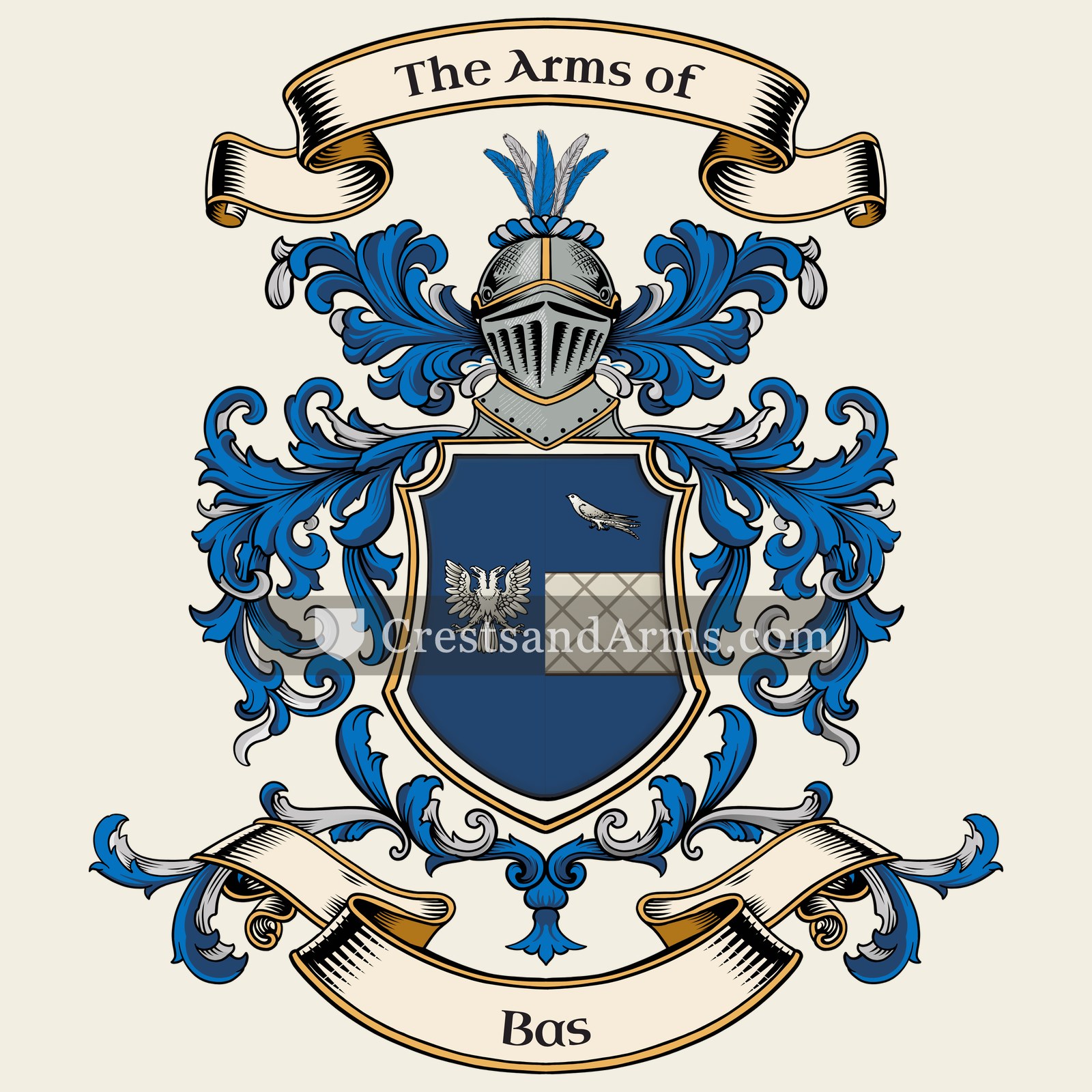 The Bas coat of arms, drawn from the recorded blazon