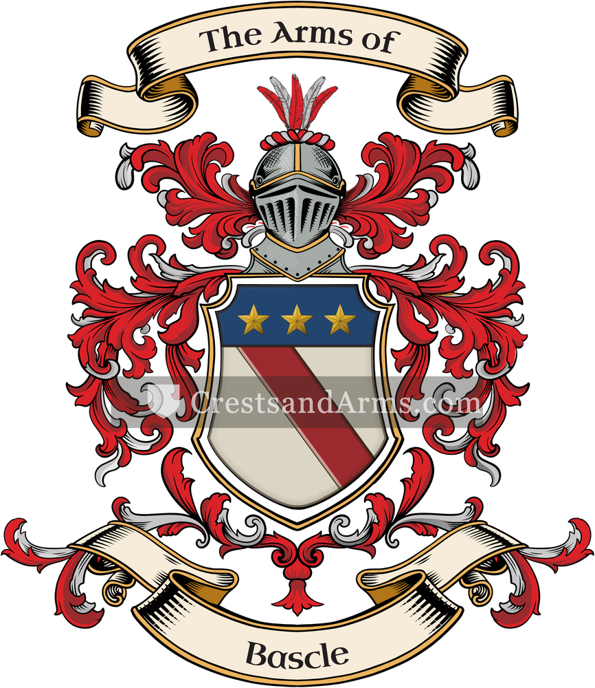 The Bascle coat of arms, drawn from the recorded blazon