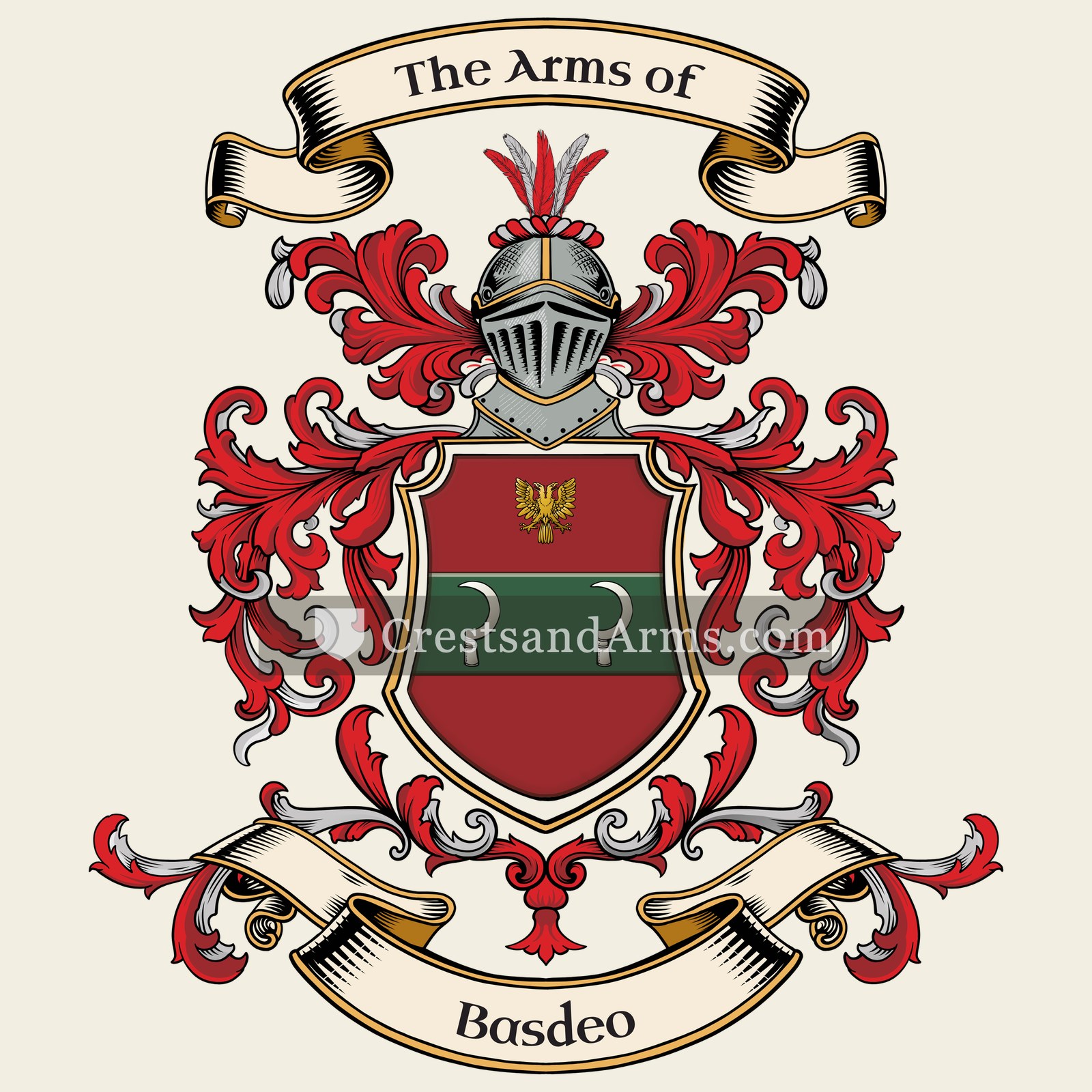 The Basdeo coat of arms, drawn from the recorded blazon