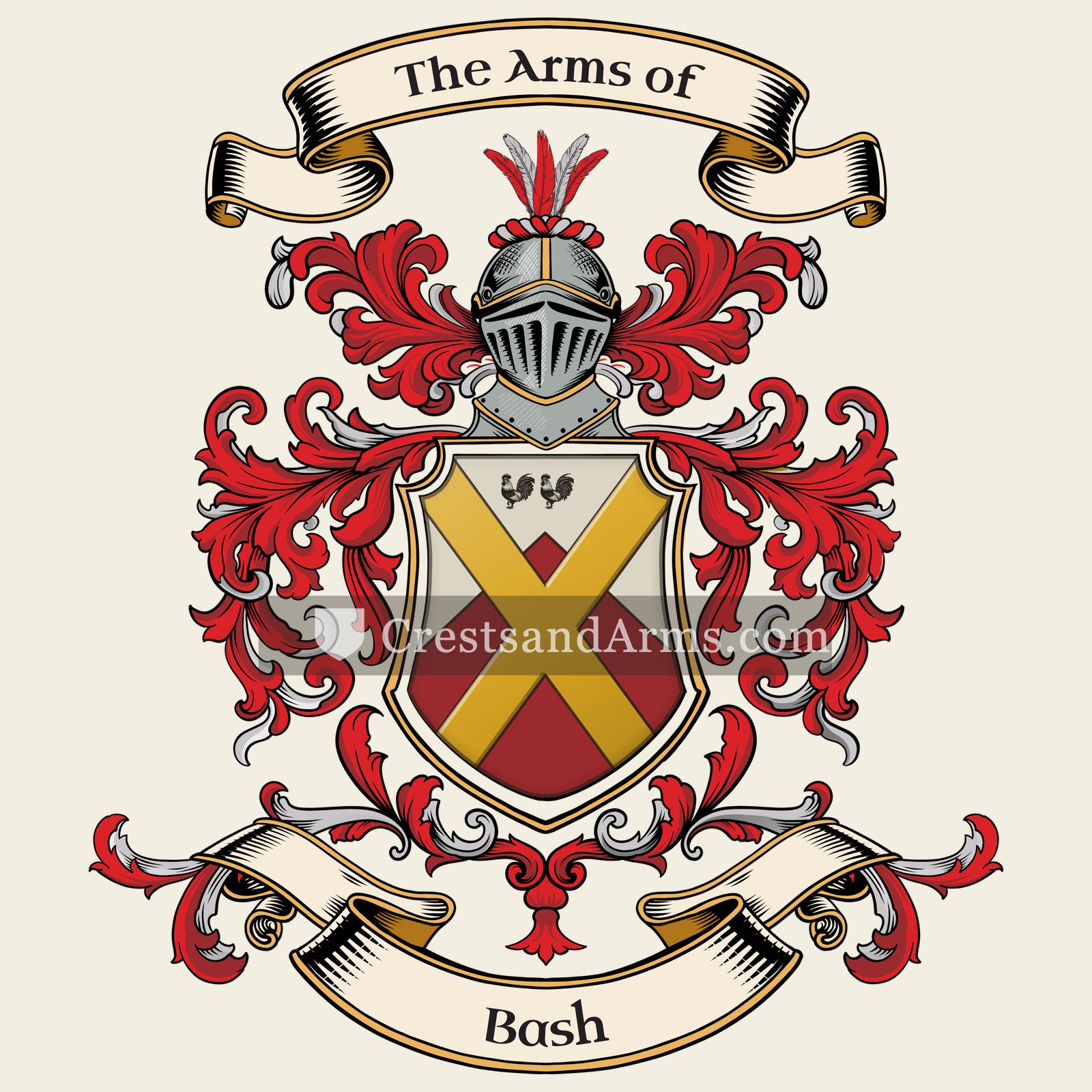 The Bash coat of arms, drawn from the recorded blazon
