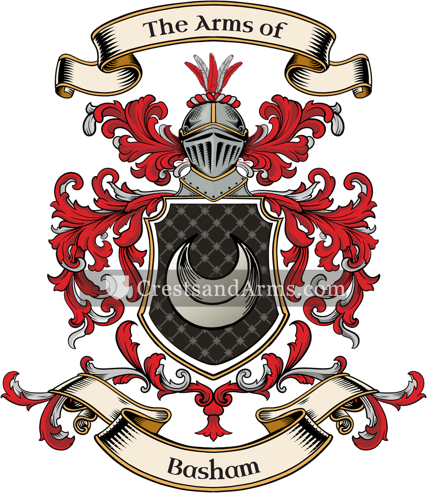 The Basham coat of arms, drawn from the recorded blazon