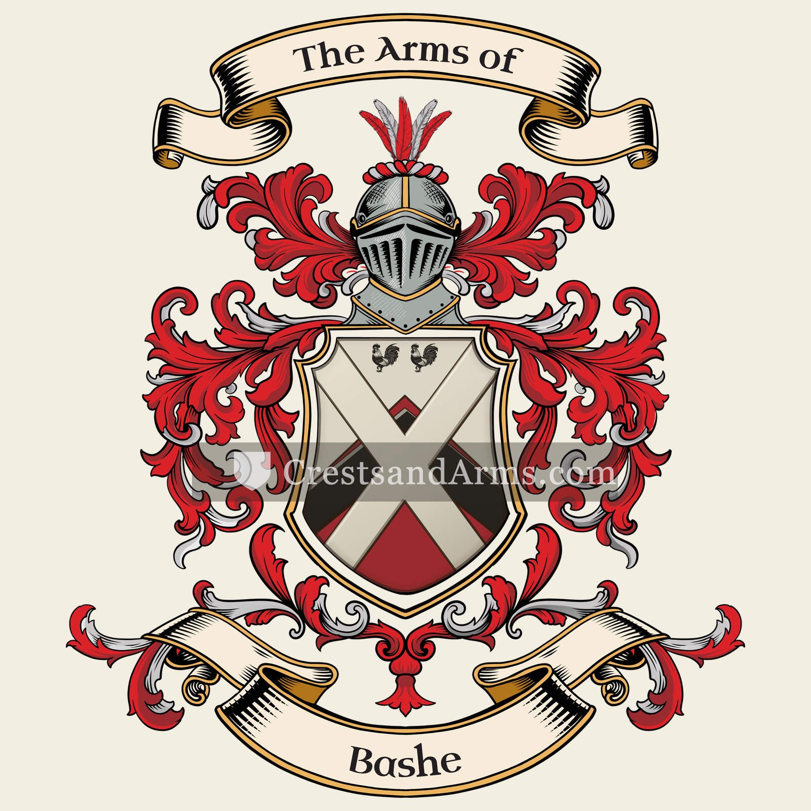 The Bashe coat of arms, drawn from the recorded blazon