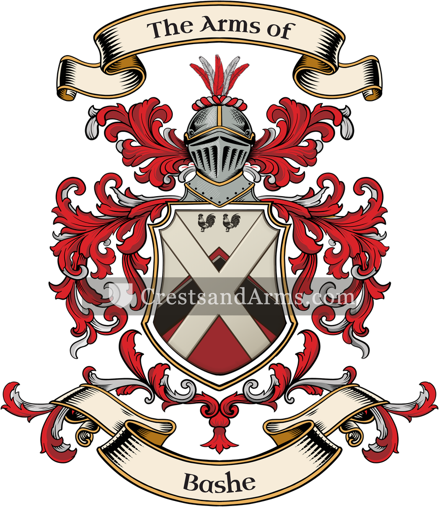 The Bashe coat of arms, drawn from the recorded blazon