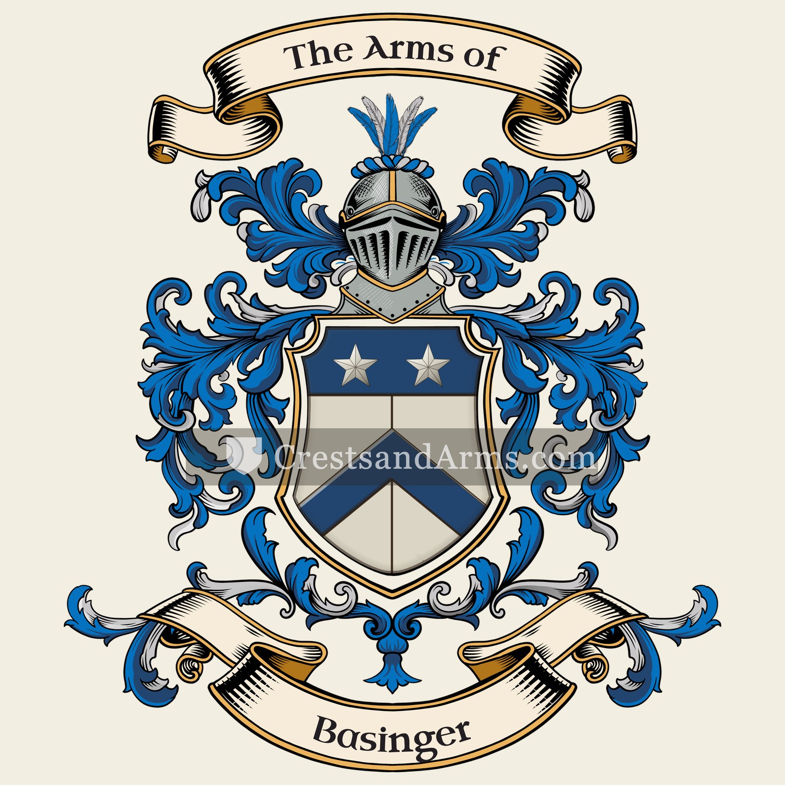 The Basinger coat of arms, drawn from the recorded blazon