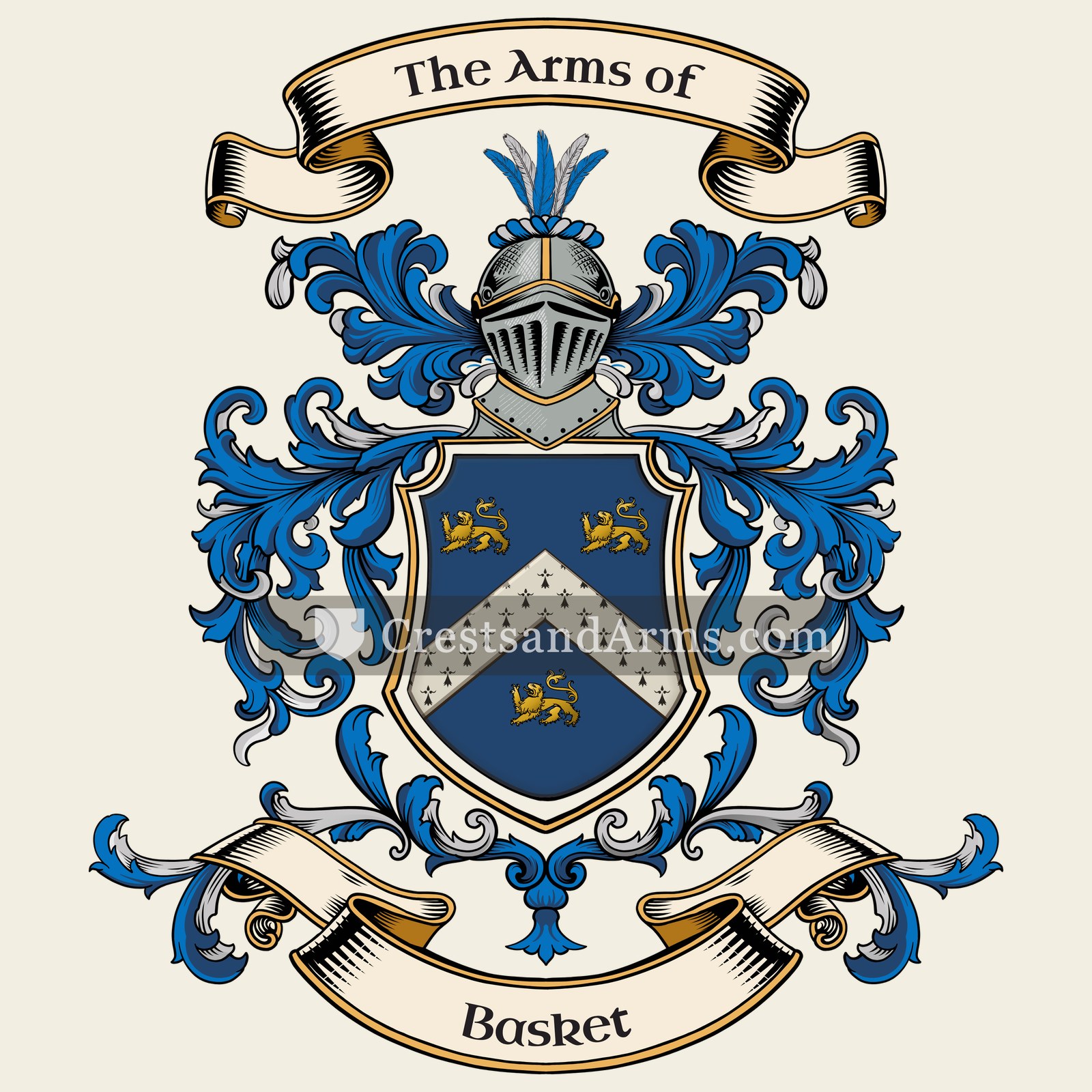 The Basket coat of arms, drawn from the recorded blazon