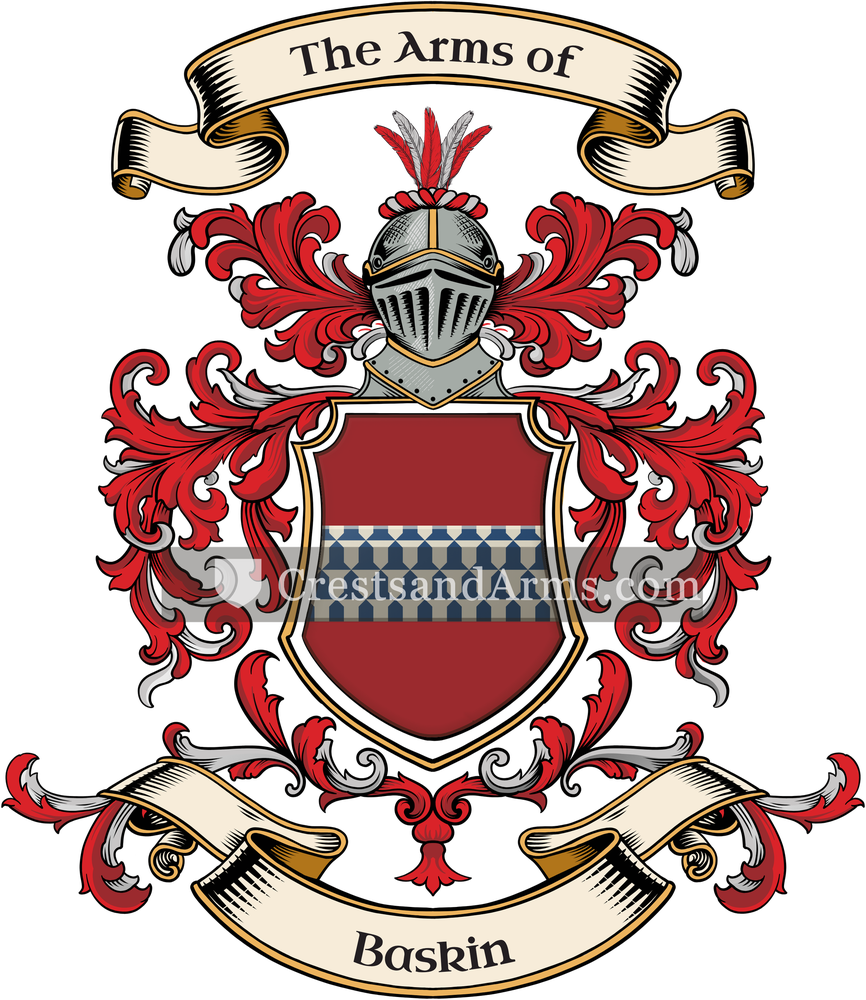The Baskin coat of arms, drawn from the recorded blazon