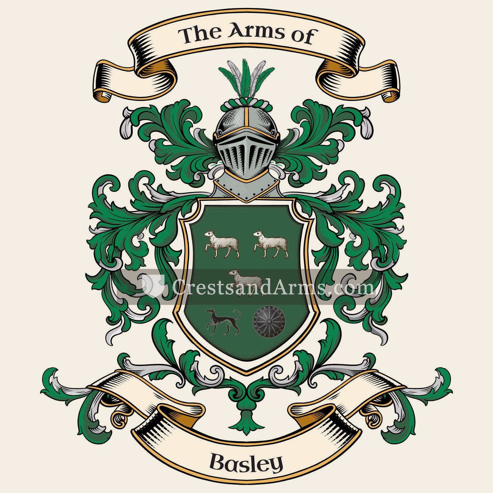 The Basley coat of arms, drawn from the recorded blazon
