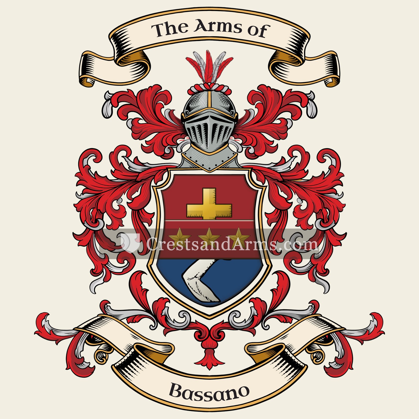 The Bassano coat of arms, drawn from the recorded blazon