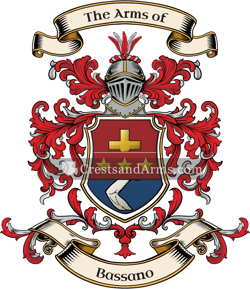 The Bassano coat of arms, drawn from the recorded blazon