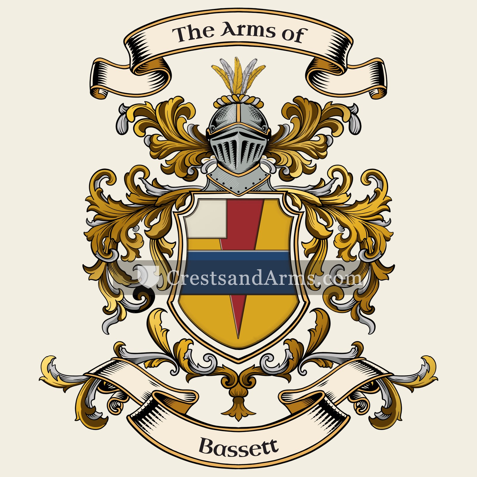 The Bassett coat of arms, drawn from the recorded blazon