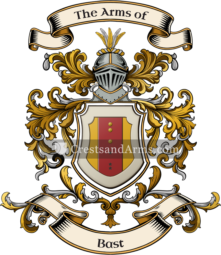 The Bast coat of arms, drawn from the recorded blazon