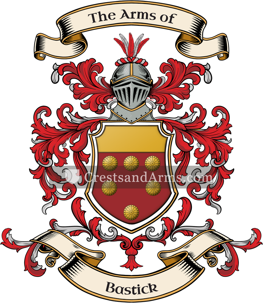 The Bastick coat of arms, drawn from the recorded blazon