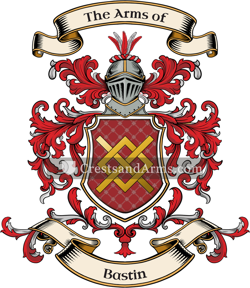 The Bastin coat of arms, drawn from the recorded blazon