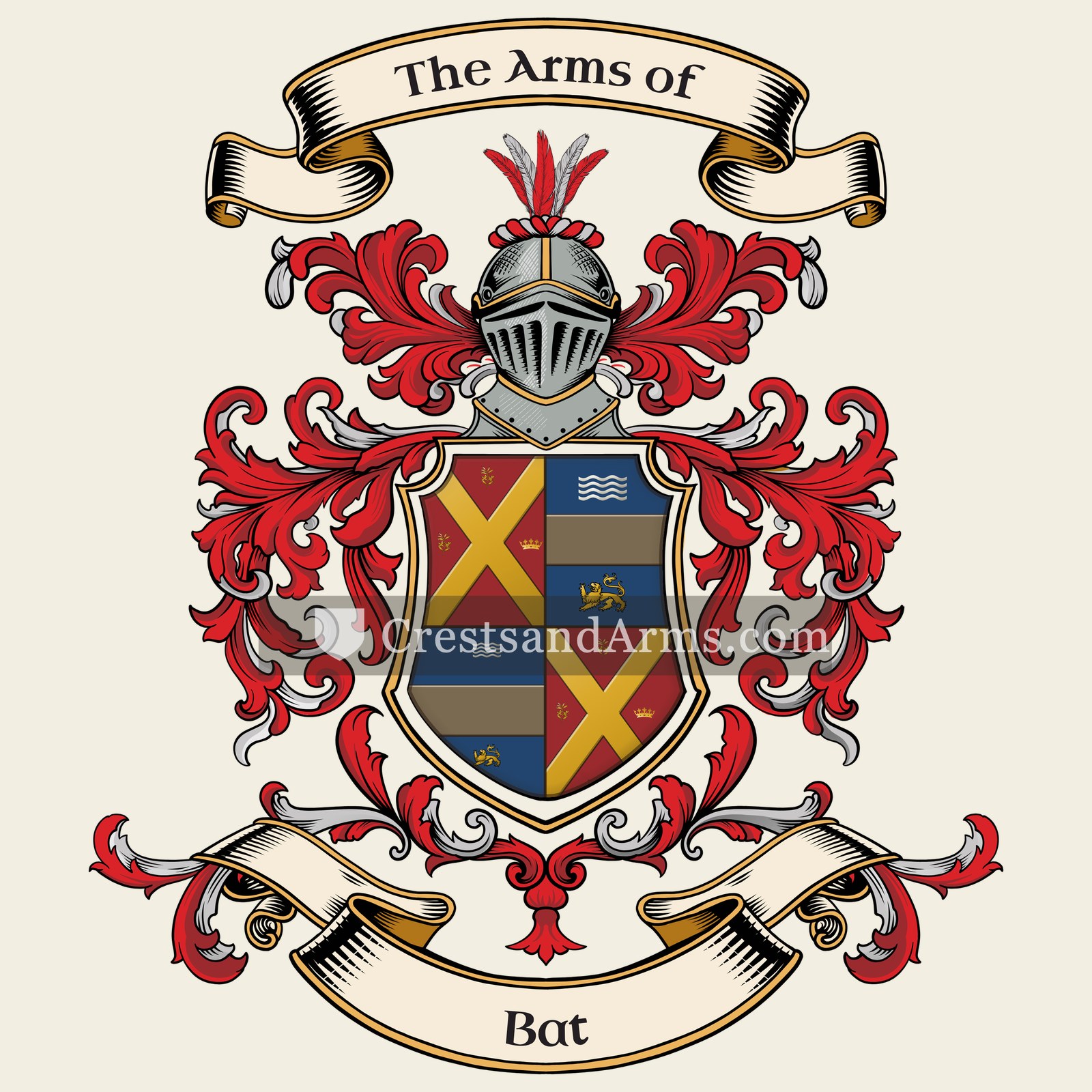 The Bat coat of arms, drawn from the recorded blazon