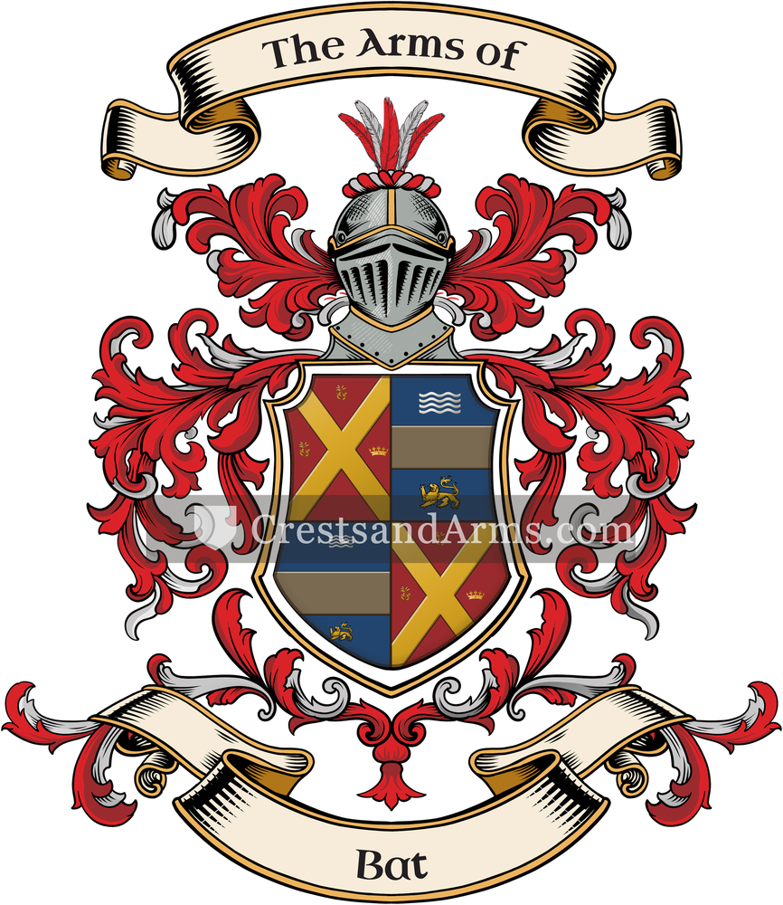The Bat coat of arms, drawn from the recorded blazon