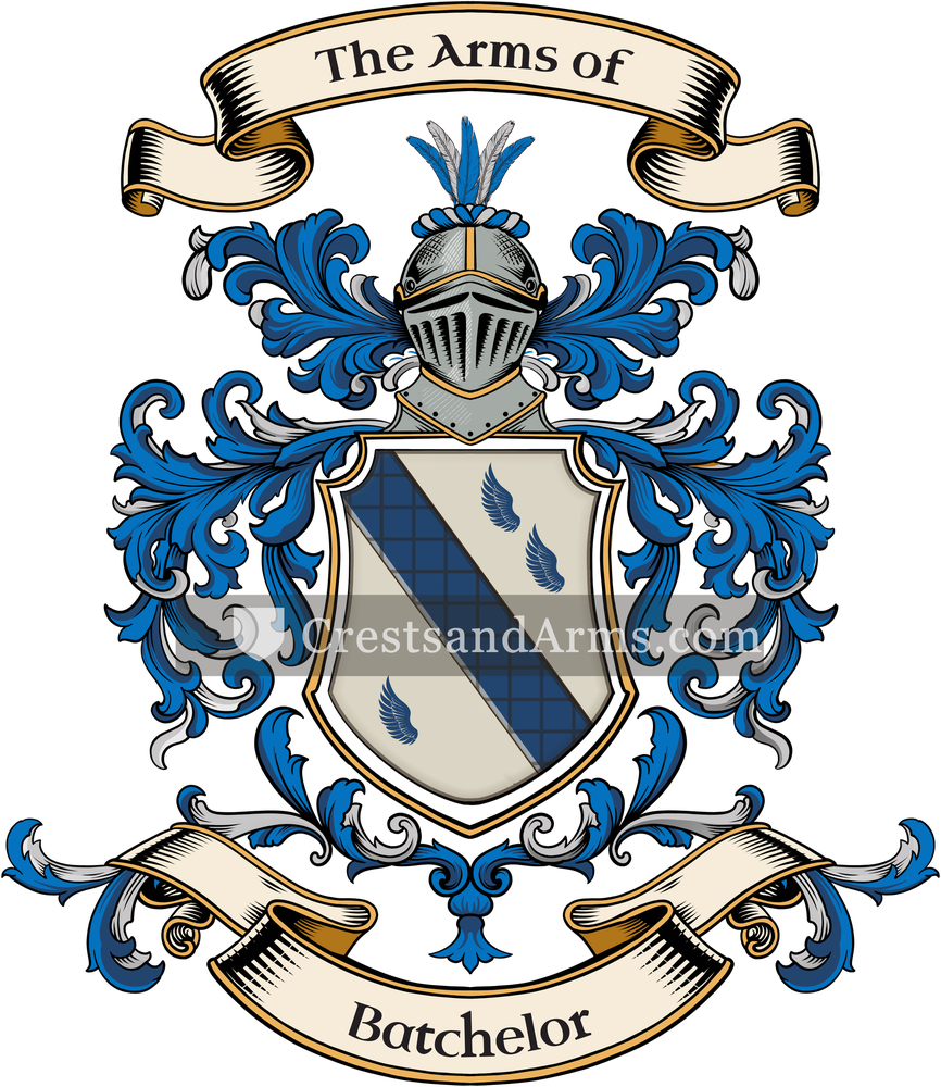The Batchelor coat of arms, drawn from the recorded blazon
