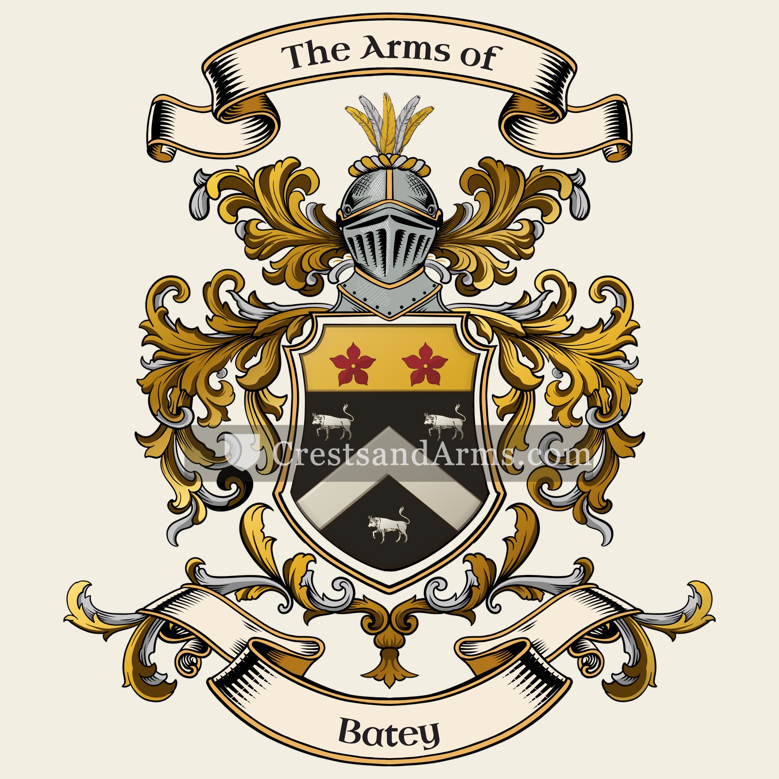 The Batey coat of arms, drawn from the recorded blazon